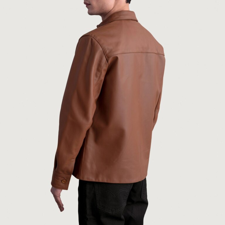 Mens Scout Matte Brown Leather Shirt Tilted Back-8-1724065473274